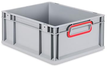 PROREGAL Eurobox NextGen Color | HxBxT 17x30x40cm | 16 Liter | Griffe rot geschlossen | Glatter Boden | Eurobehälter, Transportbox, Transportbehälter, Stapelbehälter