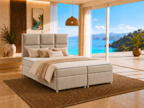 Best For Home Trinity K13 Boxspringbett mit Bettkasten Matratze und Topper | Boxspring bett 160x200 mit 7-Zonen-Federkernmatratze, integriertem Stauraum, 5 cm Topper und robustem Trinity-Stoffbezug.