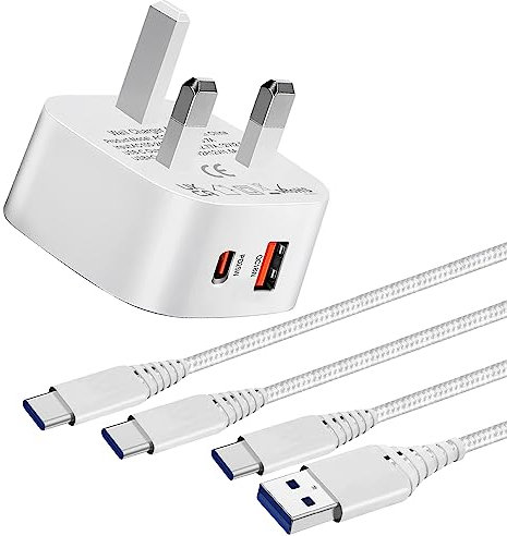 25W USB C &18W Quick Charge 3.0 Super Fast Charger Plug and Cable for Samsung Galaxy S24 S23 S21 S20 S22 Plus Ultra FE A15 A25 5G A52 A52S A34 A23 A72 M13,Note 10 20,Google Pixel 7 6 Pro,Phone Adapter