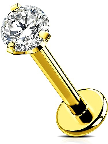 OUFER Body Piercing Threadless Labret Stud Piercing Gold 6mm/8mm/10mm/12mm Push-In Lip Bars Titanium Helix Tragus Earring Piercing Jewellery 16G Tragus Helix Lobe Lip Piercing Bars