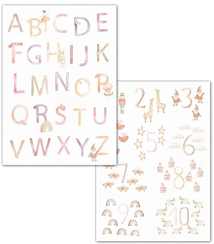 double critical Lemmami Papeterie ABC und Zahlen Poster für Kinder DIN A4 Kinderzimmer Mächen Buchstaben Zahlen Babyzimmer Lernposter