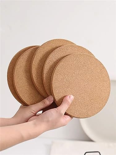 Cork Mats for Hot Pans Pots, Cork Place Mats for Table, Heat Resistant Coasters Set of 6, Non Slip Round Table Mat for Kitchen Worktops 7.5inch