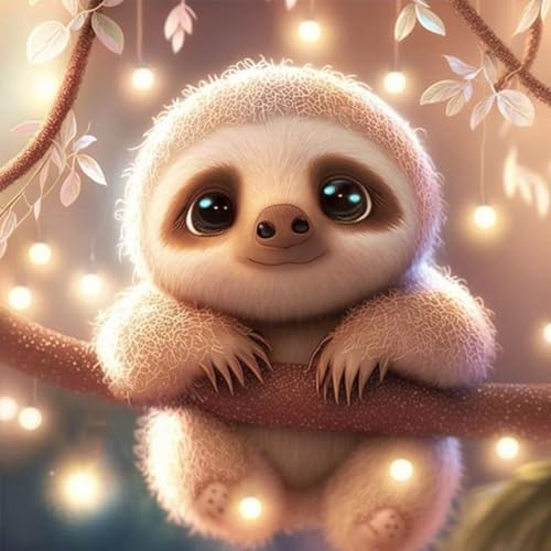 AIRDEA Kits de pintura de diamante de perezoso bebé 5D para adultos principiantes, kits completos redondos para bricolaje, lindos kits de arte de diamantes de perezoso de dibujos animados por números,