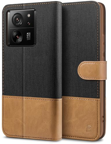 BEZ Handyhülle für Xiaomi 13T Pro Hülle, Hülle für Xiaomi 13T, Tasche Kompatibel für Xiaomi 13T / Xiaomi 13T Pro, Schutzhüllen aus Klappetui mit Kreditkartenhaltern, Ständer, Magnetverschluss, Schwarz