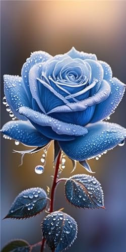 90x180cm Groß Diamant Painting Bilder Blaue Rose Diamond Painting Kinder DIY Basteln Malen Nach Zahlen Erwachsene Full Drill Diamond Dots Stickerei Crystal Art für Home Wand Dekoration T-4039