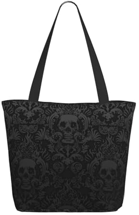 Evius Gothic-Tapete Totenkopf-Tragetasche für Damen, stilvolle Schultertasche mit Reißverschluss für Arbeit, Strand, Reisen und Einkaufen, vielseitige Einkaufstaschen, Adidas Sportschuhe mit Stollen