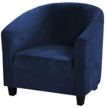 HOMECOVER Sesselschoner Elastisch Sesselhusse Sesselüberwurf Velours Sesselbezug mit Armlehnen Schonbezug für Clubsessel Für Einzelsofa Clubsessel Cocktailsessel-Navy blau-Large