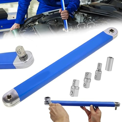 YuuFcy Pro Zero Offset Extension Wrench, versetzter Verlängerungsschlüssel, Schlagfertiges Steckschlüssel-Werkzeug mit 1/2, 1/4 und 3/8 Antriebsadapter, Offset-Verlängerungsschlüssel (A)