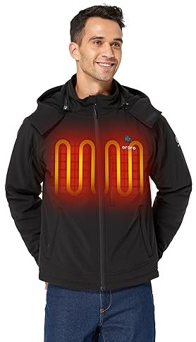 ORORO Men's Heated Jacket with Power Bank and Detachable Hood, Up to 10 Hours of Warmth - Charger Not Included (Black,M)