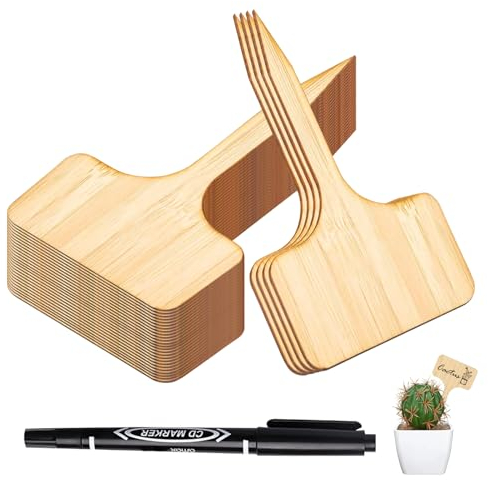 HANIUTTY 24 Piezas Etiquetas Plant,Marcadores de Plástico en Forma de T 6 x 10 cm Etiqueta de Plástico Impermeable de bambú para Jardín, Plant en Maceta,Accesorios de Efecto Invernadero
