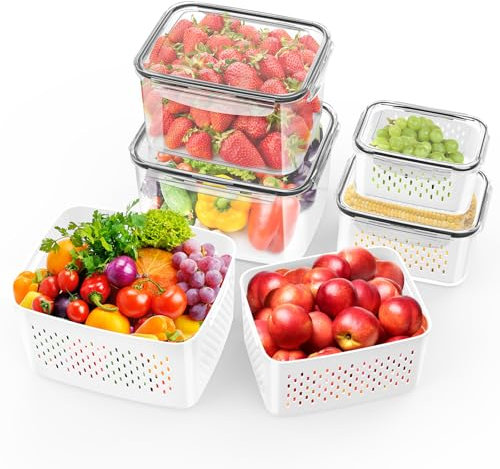 LoyalaEU 4PCS Boîtes de Conservation Alimentaire Boîte Rangement Frigo Avec Passoire Amovible Boîte Hermétique Alimentaire Pique Nique Récipients de Conservation pour Fruits Légumes（4pcs）