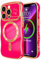 LCHULLE for iPhone 13 Pro Case for Women Girls [Compatible with MagSafe] Cute Curly Wave Shape, Magnetic Love Heart Pattern with Camera Lens Cover Luxury Plating Shockproof Phone Case,Hot Pink