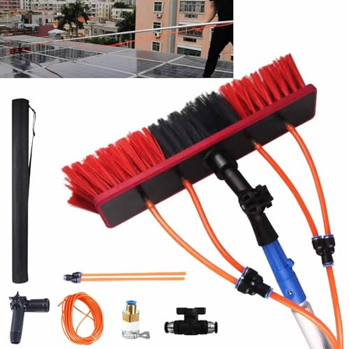 DKPLOE Teleskop Waschbürste, High Clean Teleskopstange Mit Wasseranschluss, 20m Wasserleitung 5-12Meter ausziehbar Teleskopstange，für Terrassendach Reinigung(6m)