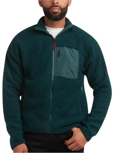 CANADA WEATHER GEAR Herren-Fleecejacke – Sherpa gefütterte Jacke mit Reißverschluss und Nyloneinsätzen – warme Outdoor-Jacken für Männer (M-XXL), Seemoos, L
