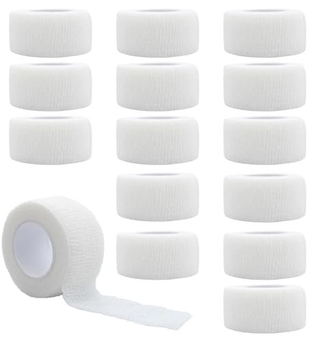 Lot de 15 Rouleaux Bandage autoadhésif,2.5cm x 4.5mbande kinesiologie,Tissus Non tissés Pansement Bande Auto agrippante, Bande de kinésiologie élastique, pour Poignet ou La Cheville (Blanc)