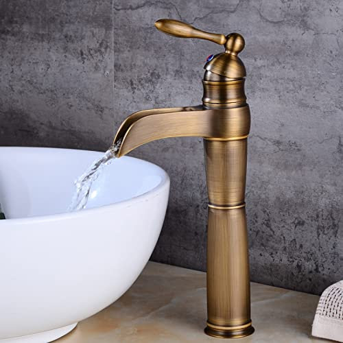 Grifo de Cascada de Cobre Antiguo, Mueble de baño Orb, Lavabo Antiguo Negro Europeo, frío y Caliente, Antiguo Alto