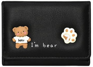 Oyccen Nette Bär Kleine Geldbörse für Damen Mini Portemonnaie Schlanke Geldbeutel Kreditkartenetui PU Leder Geldbörse für Mädchen