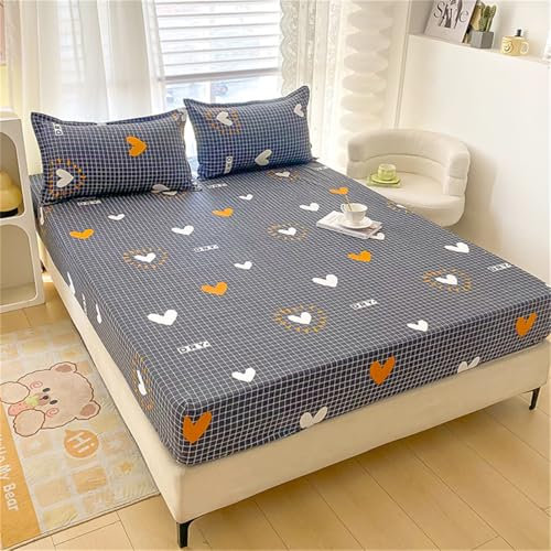 Mateju Spannbettlaken aus Mikrofaser, Weiche Bequem Bettlaken Spannbetttuch für Einzelbett, Doppelbett, Boxspringbett, Tiefe Tasche, Matratzenhöhe bis 30cm (Plaid-Liebesherz,120x200cm)