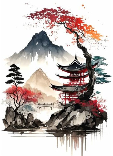 MXJSUA Paysage Peinture Diamant Kits, Tour de Montagne 5D Bricolage Diamond Painting Complet, Diamant Strass Point de Croix Cristal Painting pour Murale Décoration 30x40cm