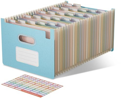 EcoStash Dokumentenmappe A4 26 Fächer, Weizenstroh Fächermappe Sortiermappe Bunte Ordner Organizer, Akkordeon Aktenmappe, Aufrecht und Oben Offen, BPA-frei, Zurück zur Natur,Gesundes Leben-Himmelblau