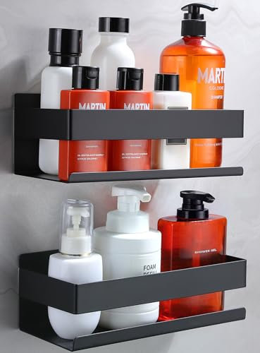 Cooeco Duschablage Ohne Bohren Schwarz 2 Stück, Badezimmer Regal Ohne Bohren uschregal Badregal Ohne Bohren Shampoo Halterung für Dusche