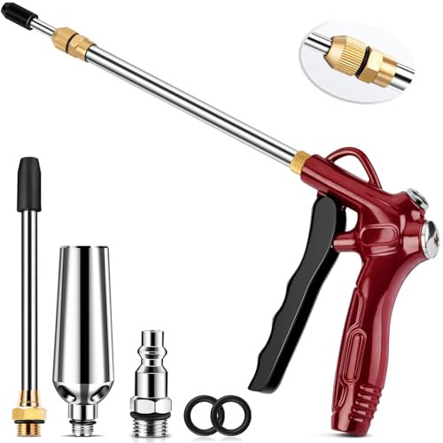 High Flow Air Blow Gun with Adjustable 8-14 Inch Extension, Upgraded Red Air Nozzle Blower Gun w/Powerful Venturi Nozzle &1/4'' Standard Quick Plug, Dust Cleaning Gun for Air Compressor Accessories