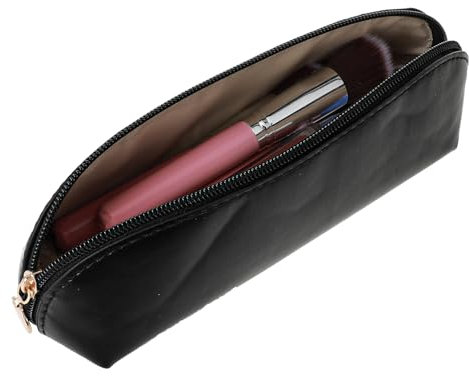 AOZUO Make Up Pinsel Tasche, Leder Travel Make Up Pinsel Aufbewahrung, Make Up Pinselhalter Makeup Organizer, Tragbar Makeup Pinsel Organizer mit Goldanhänger für Frauen Mädchen(Schwarz)