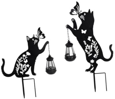 Sharplace Garten Solar Katze Lampe Nacht Licht Hof Terrasse Geburtstag Housewarming Katze Figurine mit Laterne Solar Laterne