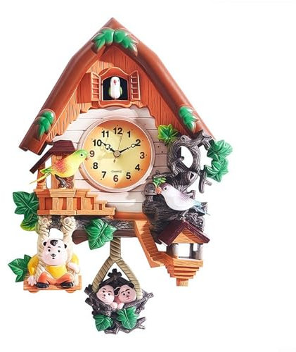 Puupaa Kuckucksuhr, Wand-Wecker, Kuckuckspendeluhren, batteriebetrieben, Kuckucks-Wanduhr für Wandkunst, Zuhause, Wohnzimmer, Küche, Büro, Dekoration (gelb)