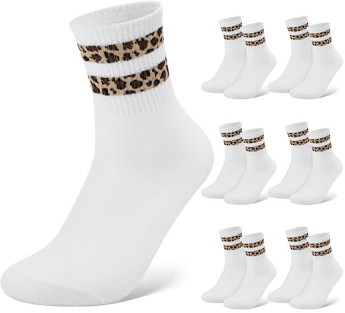 Utensilsto 6 Paare Damen Tennissocken Sportsocken, Damen Tier Muster TennisSocken Atmungsaktive Gestreifte Socken Damen Baumwolle Mittelrohrsocken, Retro Crew Socken 37-41(Weiß)