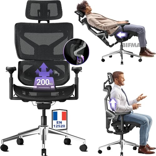 MELOKEA 200kg Sedia Ergonomica Ufficio Gaming, Schienale Regolabile in Altezza e Bracciolo 4D Magic, Sedia XXL con Schienale Adattivo Profondità Sedile Regolabile Supporto Lombare Auto-chasing Nero