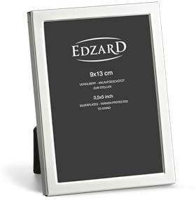 EDZARD Bilderrahmen Bergamo für Foto 9 x 13 cm, edel versilbert, anlaufgeschützt, mit Samtrücken, Fotorahmen zum Stellen