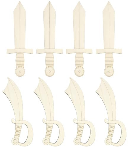 MCE-Commerce Schwerter für Piraten und Ritter aus Holz zum bemalen 8 Stück, Natur