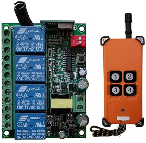 Système de télécommande sans fil 4 canaux 220 V AC - Portée 20 à 200 m - Récepteur RF et émetteur pour grue et installations industrielles (1RF)