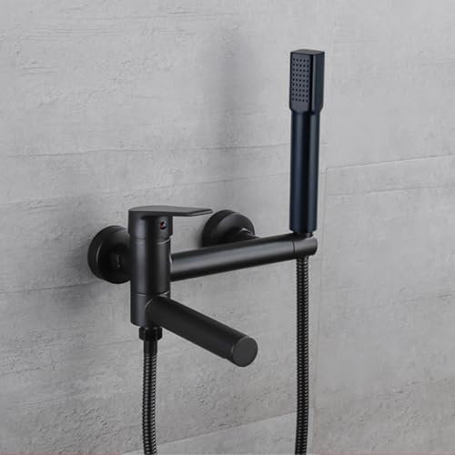 YNIYUJKL Robinet Mitigeur De Baignoire avec Douchette, Mitigeur Mural Noir, Mitigeur De Baignoire avec Bec Pivotant Long, Robinets De Baignoire-A,Black-A