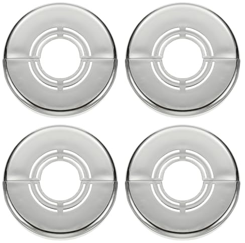 sourcing map 4pcs Wall Split Flange 0.39 (10mm) Plastic Round Adjustable Split Flange Pipe Cover Clip-on Escutcheon Collar Under Sink Pipe Radiator for Bathroom Kitchen Toilet, Silver