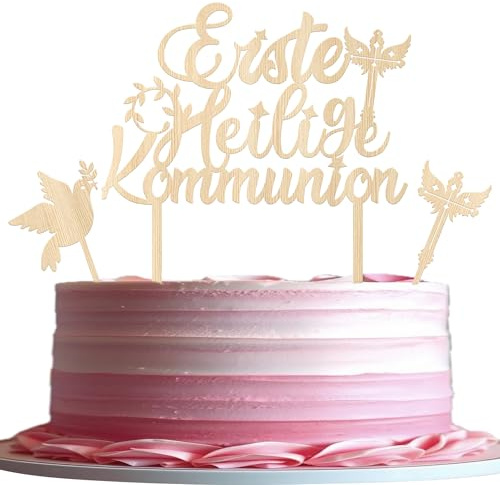 3 Stück Erste Heilige Kommunion Tortendeko Holz Friedenstaube Kuchen Deko Kreuzung Cake Topper für Religiöser Kommunion Thema Baby Dusche Kinder Geburtstag Party Kuchen Dekorationen
