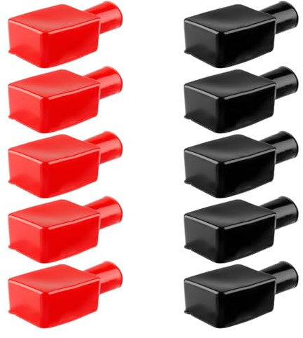 Lotsdonxia 10 Pcs Battery Terminal Covers, Flexible Rubber Insulator Caps, Corrosion and Short-Circuit Prevention Toolsfor Car/Motorcycle/Tractor Positive & Negative Terminals (Black and Red)