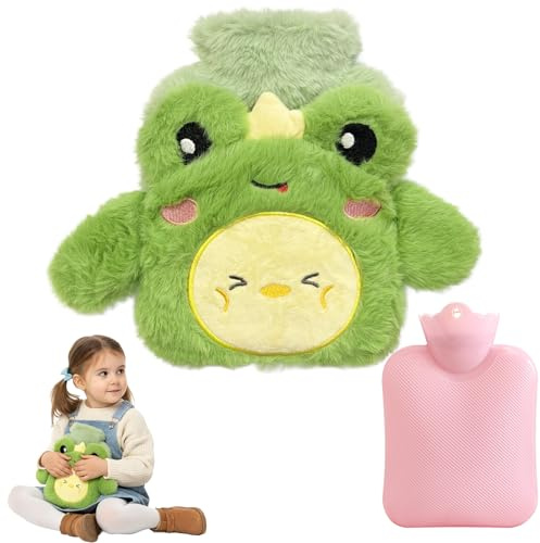 Plüsch Frosch Wärmflasche für Kinder Erwachsene, Abnehmbar Plüsch Kuscheltier, mit Bezug 500ML, Explosionsgeschützt Auslaufsicher Kinderwärmflasche