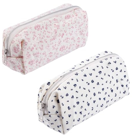 mkemka Blumen Federmäppchen 2 Stück Rosa&Blau, Pencil Case Aesthetic mit Reißverschluss, Schlamppermäppchen, für Kosmetiktasche Spielzeugtasche Geldtasche Schlüsseltasche