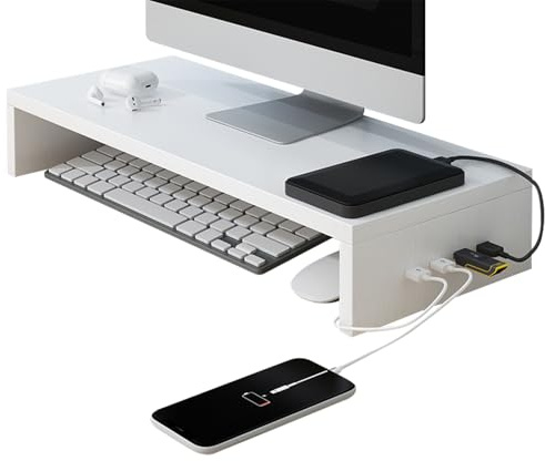 Rialzo per monitor, con 4 porte USB, ripiano rialzato, per computer, lavoro, studio, gioco, cancelleria, digitali, tastiera, stampante, elettronica
