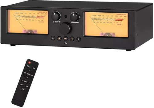 Axazcs Audio VU3 PRO Meter, Verstärker/Lautsprecher-Umschalter Mit 2 Eingängen Und 2 Ausgängen, Unterstützt Gleichzeitige Ausgabe, Dual-Analog-VU-Meter Mit DB-Panel, 20 Verstärkungsstufen