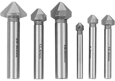 6-teiliges HSS-Fasenfräser-Set mit 3 Kanten, 90 Grad, Schnellarbeitsstahl, Senkerbohrer, runder Schaft, Holz- und Metallbearbeitungswerkzeuge