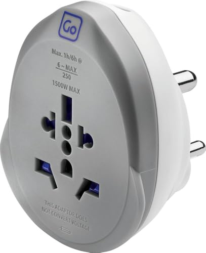 Go Travel Worldwide Plug Adapter & Fast Charger for visitors to India, USBC | Keeps phones, tablets and devices charged wherever you go abroad - a mains adaptor with USB-C port for holidays. Ref 629.101.