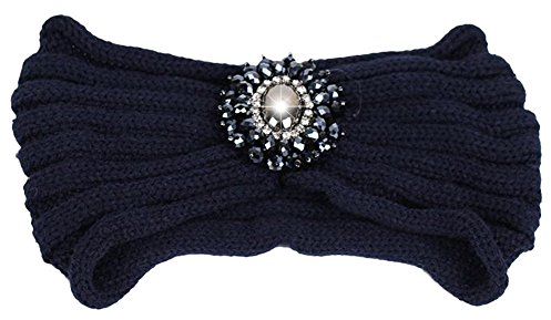 HugeStore Damen Frauen Winter Strass Crochet Strick Stirnbänder Stirnband Haarband Kopfband Ear Wärmer Tiefes Blau