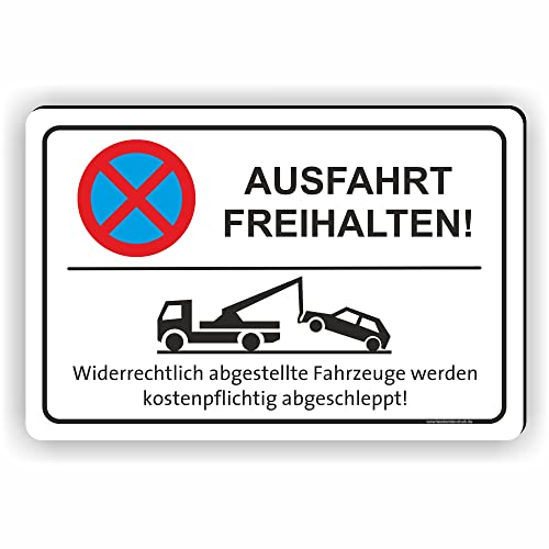 Fassbender-Druck SCHILDER - AUSFAHRT FREIHALTEN - Parken verboten Schild - Schild zum Markieren vom absoluten Parkverbot/Parkverbotsschild - Aluverbundplatte für Ihre Einfahrt (45x30cm Schild)