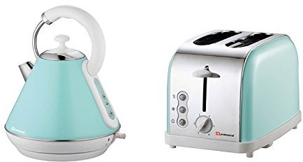 Matching Kitchen Set of Two items: Electric Kettle and Toaster in Light Blue, Pink or Mint Green (Mint green)