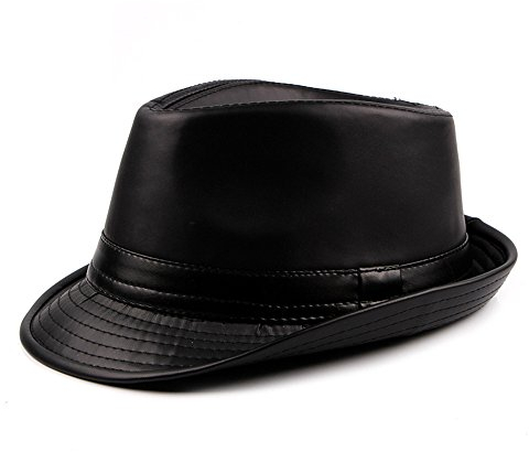 Cuir PU Chapeau Fédora Hommes Garçons Hiver Chapeau Trilby Choix Des Monsieurs, Noir