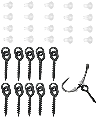 10x Fishing Bait Screws & 20x Hook Stops, Carp Boilie Bait Screw Eyes With Link Loop Terminal Tackle Accessories
