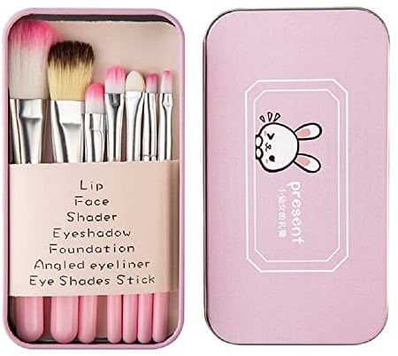 Lot de 7 pinceaux de maquillage pour enfants - Rose - Avec étui